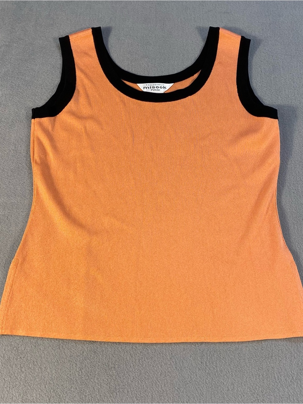 Exclusively Misook women’s Orange Knit Tank Top with Black Trim, size S
